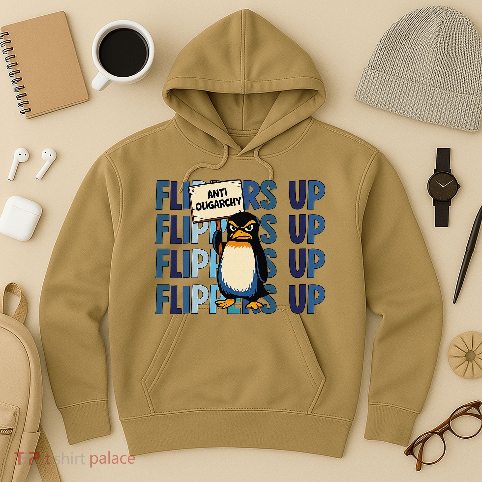 Flippers Up Anti Oligarchy Penguins 8647 Protect Facism Hoodie