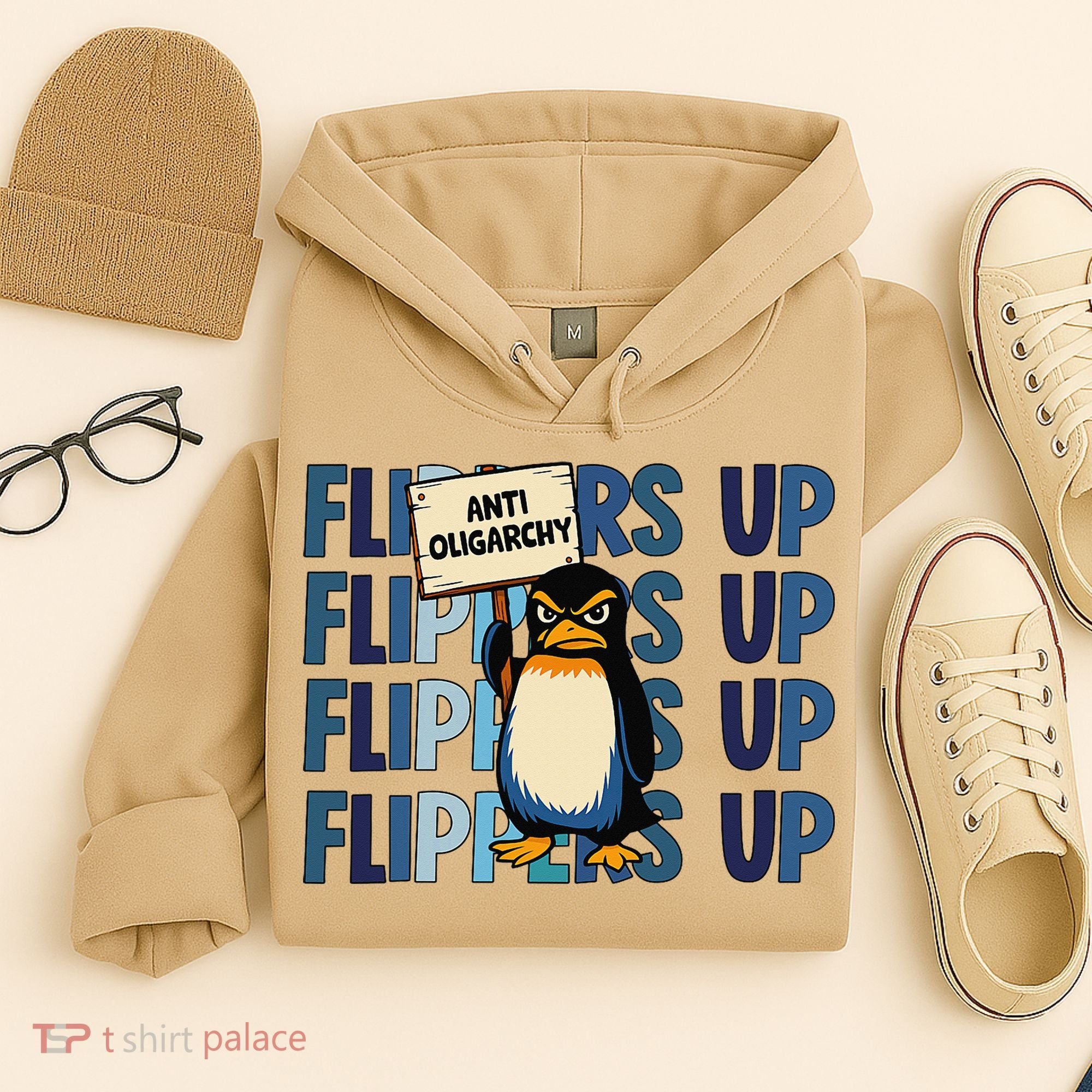 Flippers Up Anti Oligarchy Penguins 8647 Protect Facism Hoodie