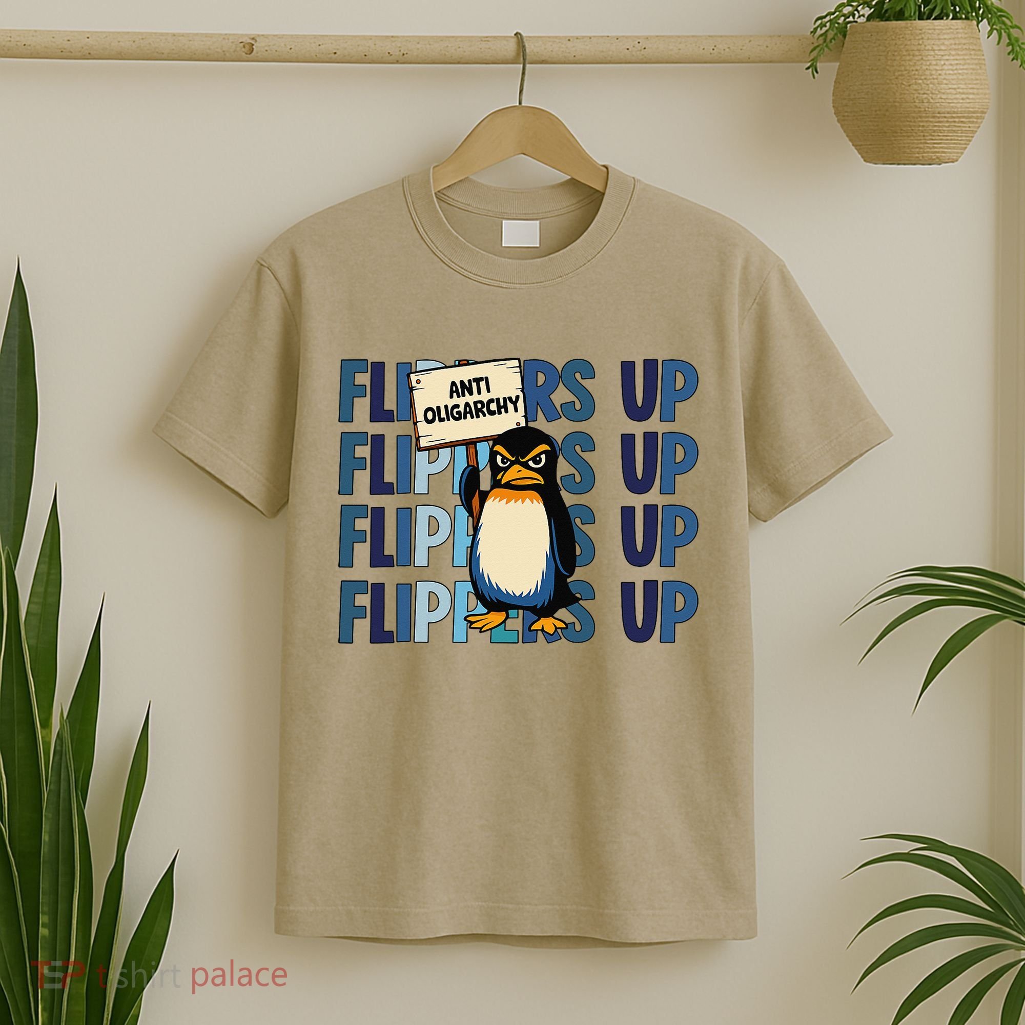 Flippers Up Anti Oligarchy Penguins 8647 Protect Facism T-Shirt