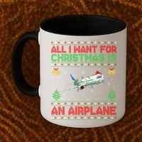 Funny Ugly All I Want For Christmas Is A Airplane Gift Coffee Mug thumb 2