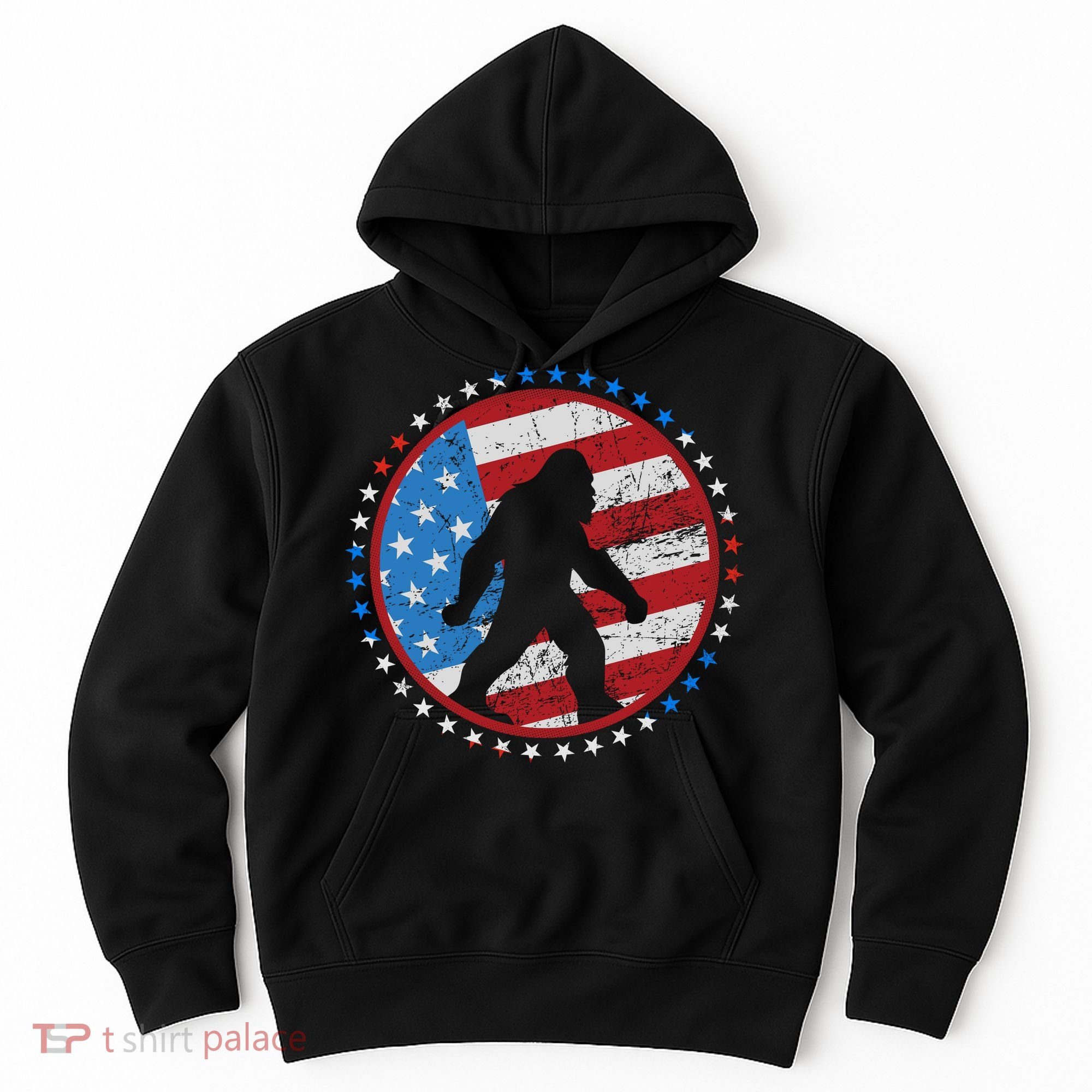 Funny USA American Flag Bigfoot Sasquatch Emblem Hoodie