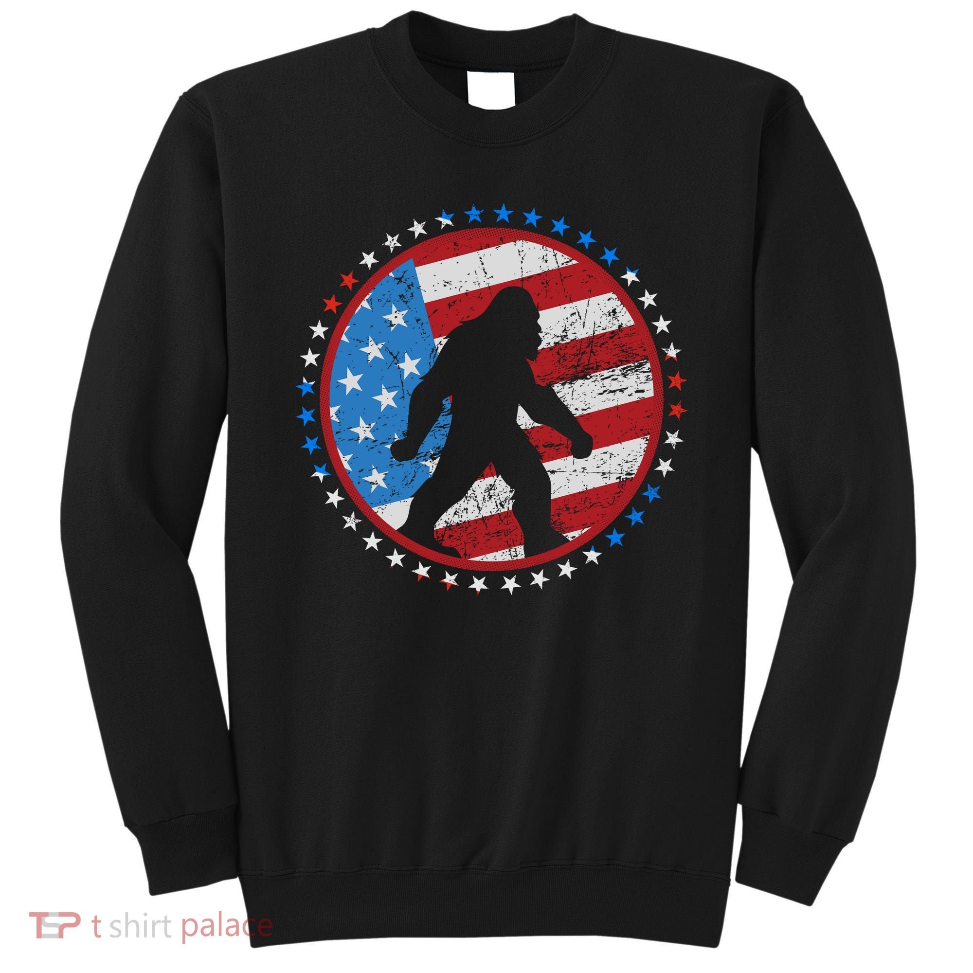 Funny USA American Flag Bigfoot Sasquatch Emblem Sweatshirt
