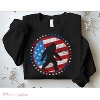 Funny USA American Flag Bigfoot Sasquatch Emblem Sweatshirt thumb 2
