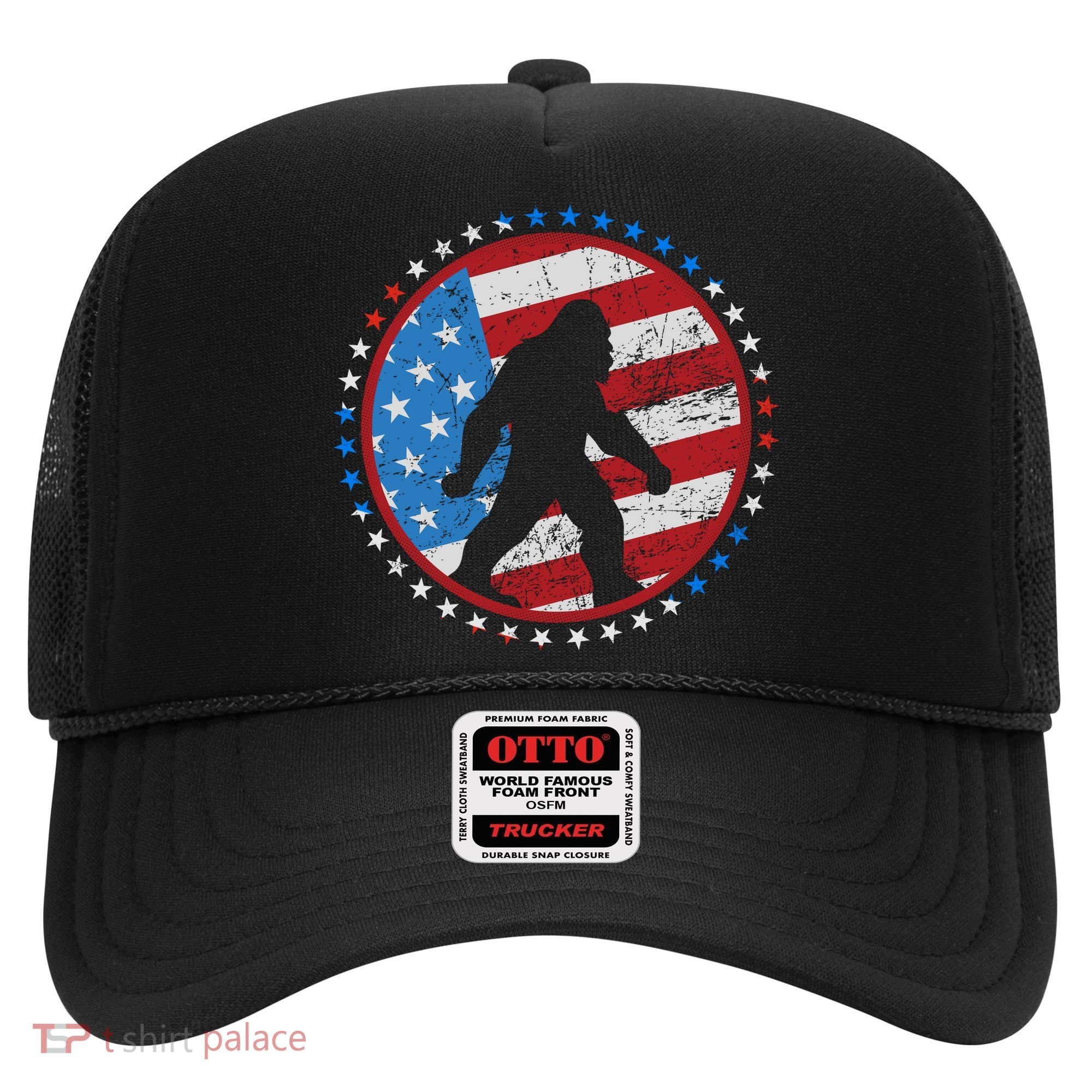 Funny USA American Flag Bigfoot Sasquatch Emblem Hat