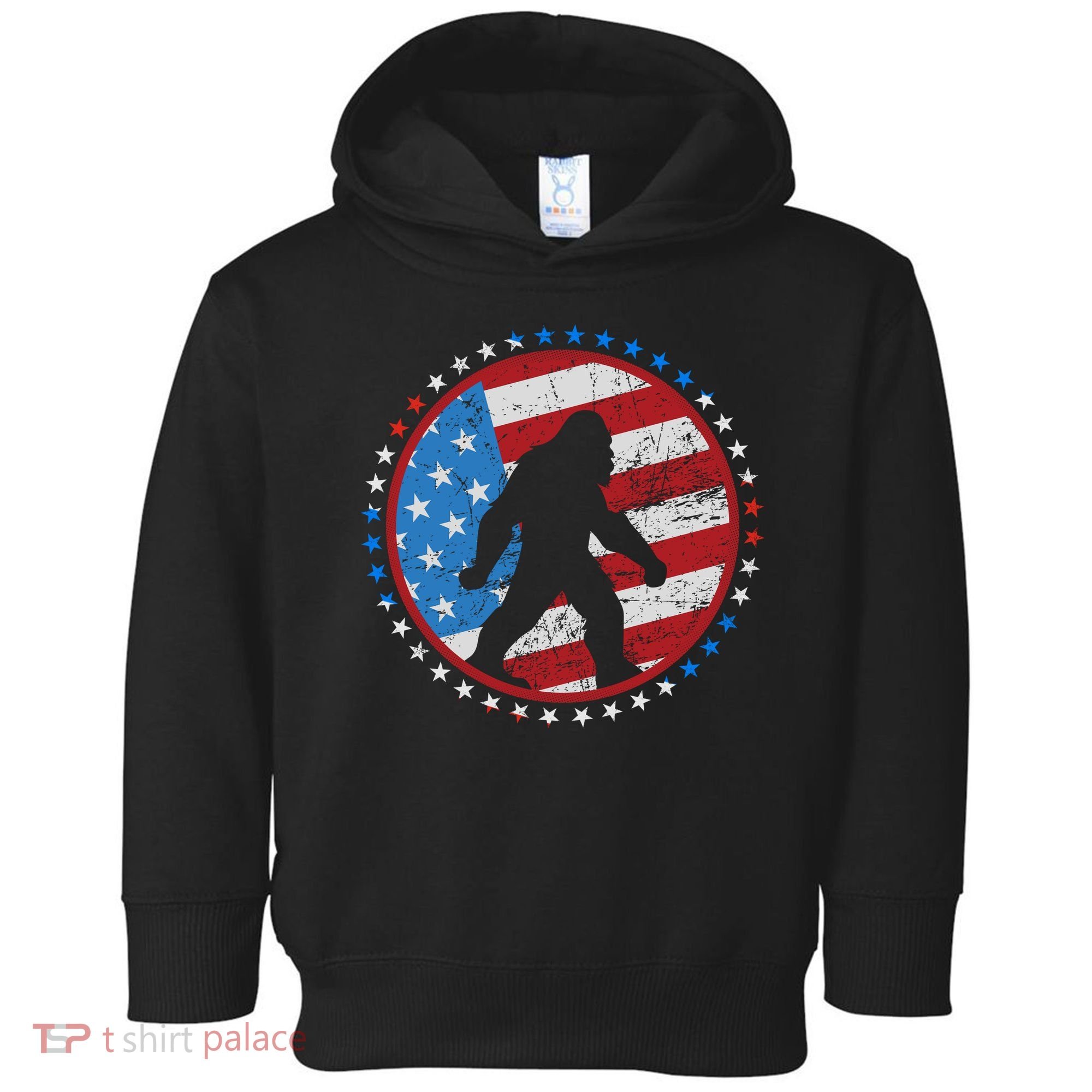 Funny USA American Flag Bigfoot Sasquatch Emblem Toddler Hoodie