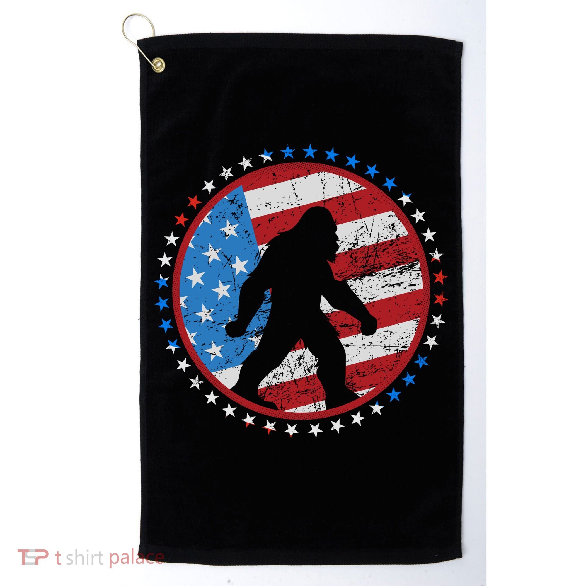 Funny USA American Flag Bigfoot Sasquatch Emblem Golf Towel