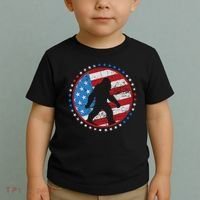 Funny USA American Flag Bigfoot Sasquatch Emblem Toddler T-Shirt thumb 2