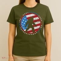 Funny USA American Flag Bigfoot Sasquatch Emblem T-Shirt thumb 4