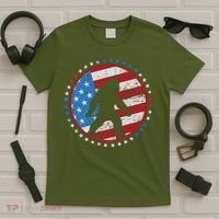 Funny USA American Flag Bigfoot Sasquatch Emblem T-Shirt thumb 5