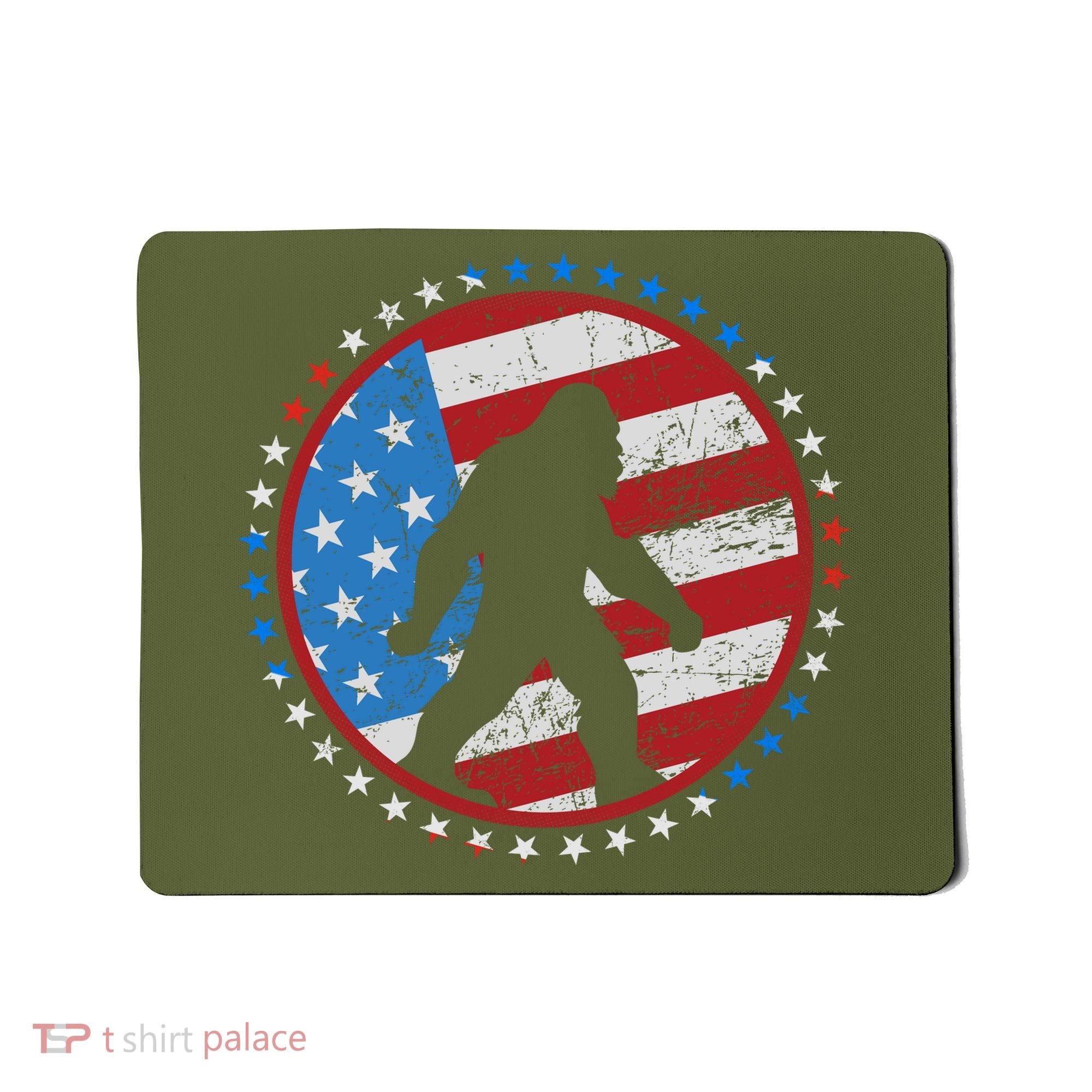 Funny USA American Flag Bigfoot Sasquatch Emblem Mousepad