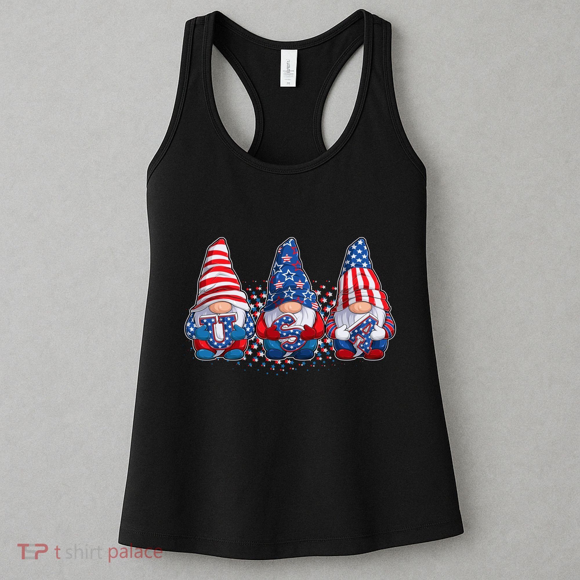Funny USA American Flag 4th Of July Gnomes Women's Tank Top