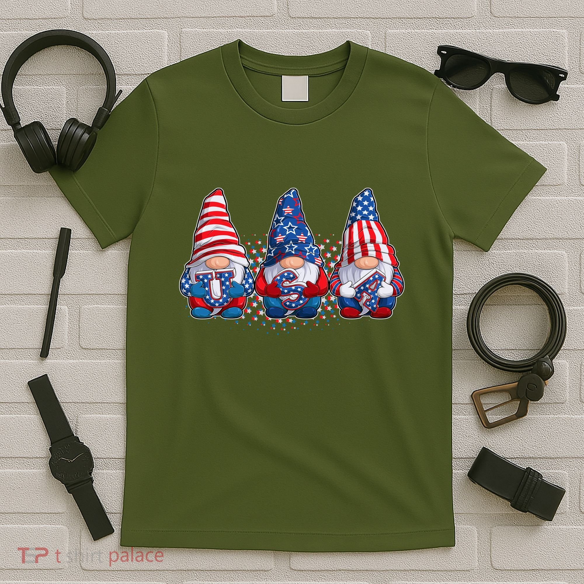 Funny USA American Flag 4th Of July Gnomes T-Shirt