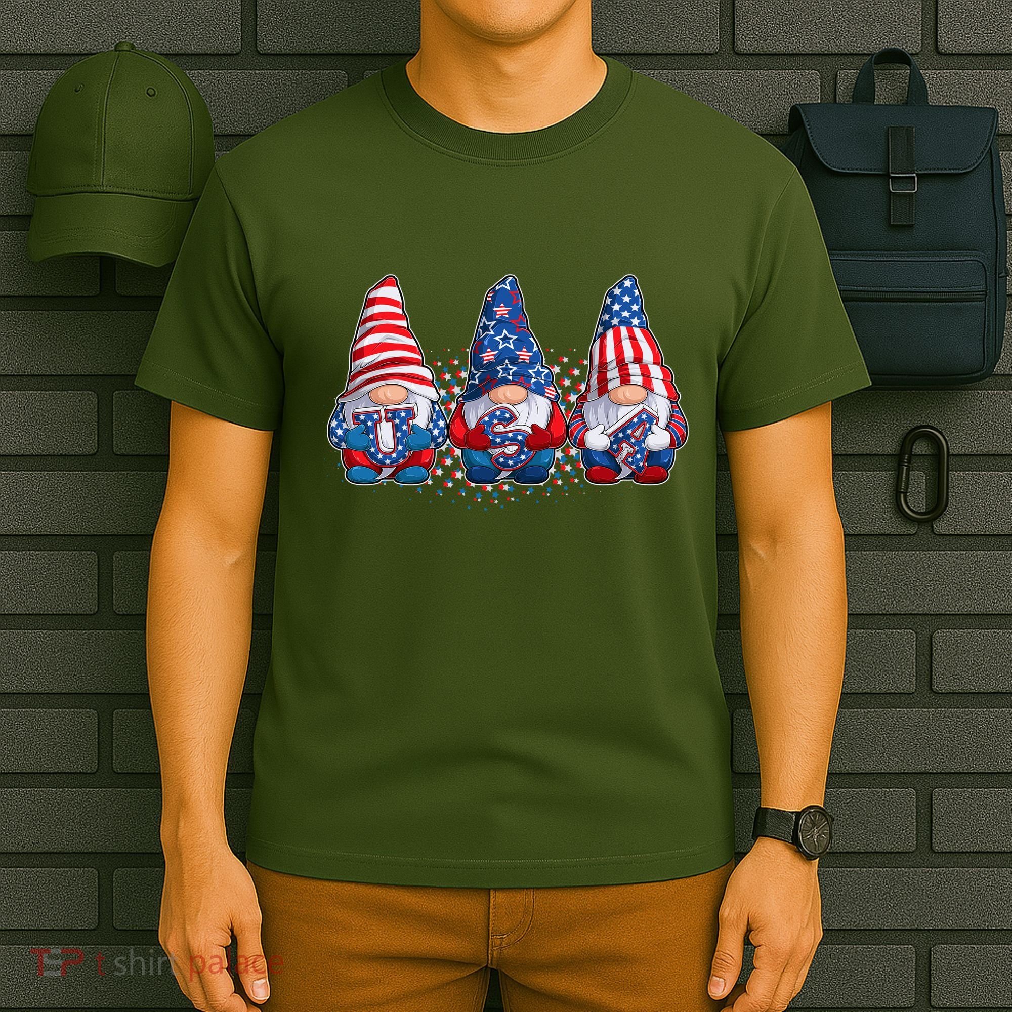 Funny USA American Flag 4th Of July Gnomes T-Shirt