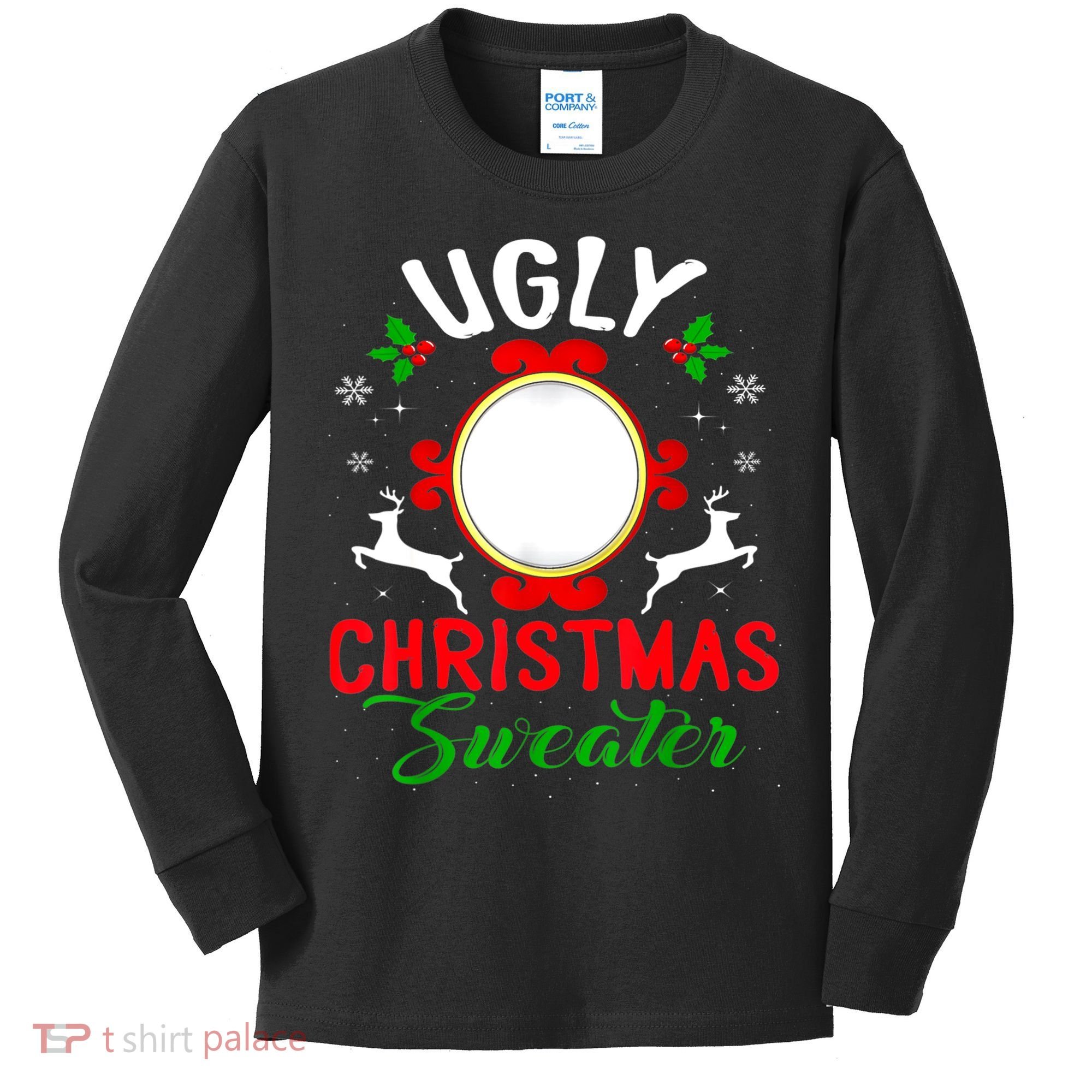 Funny Ugly Christmas Sweater With Mirror Kids Long Sleeve Shirt