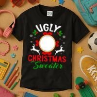 Funny Ugly Christmas Sweater With Mirror Kids T-Shirt thumb 3