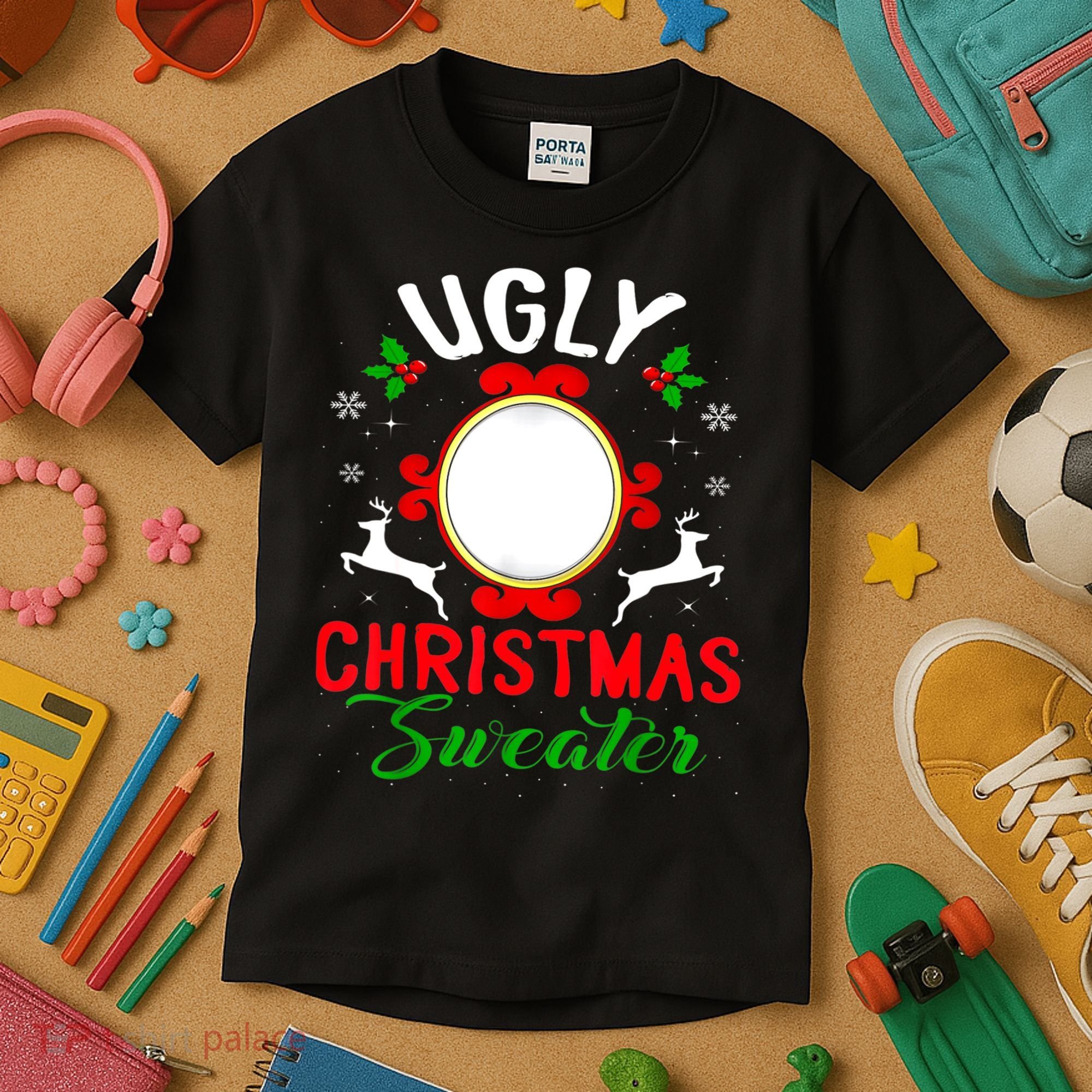 Funny Ugly Christmas Sweater With Mirror Kids T-Shirt