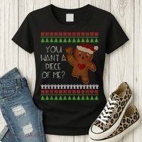 Funny Ugly Christmas Gingerbread Man You Want A Piece Of Me Women's T-Shirt thumb 3