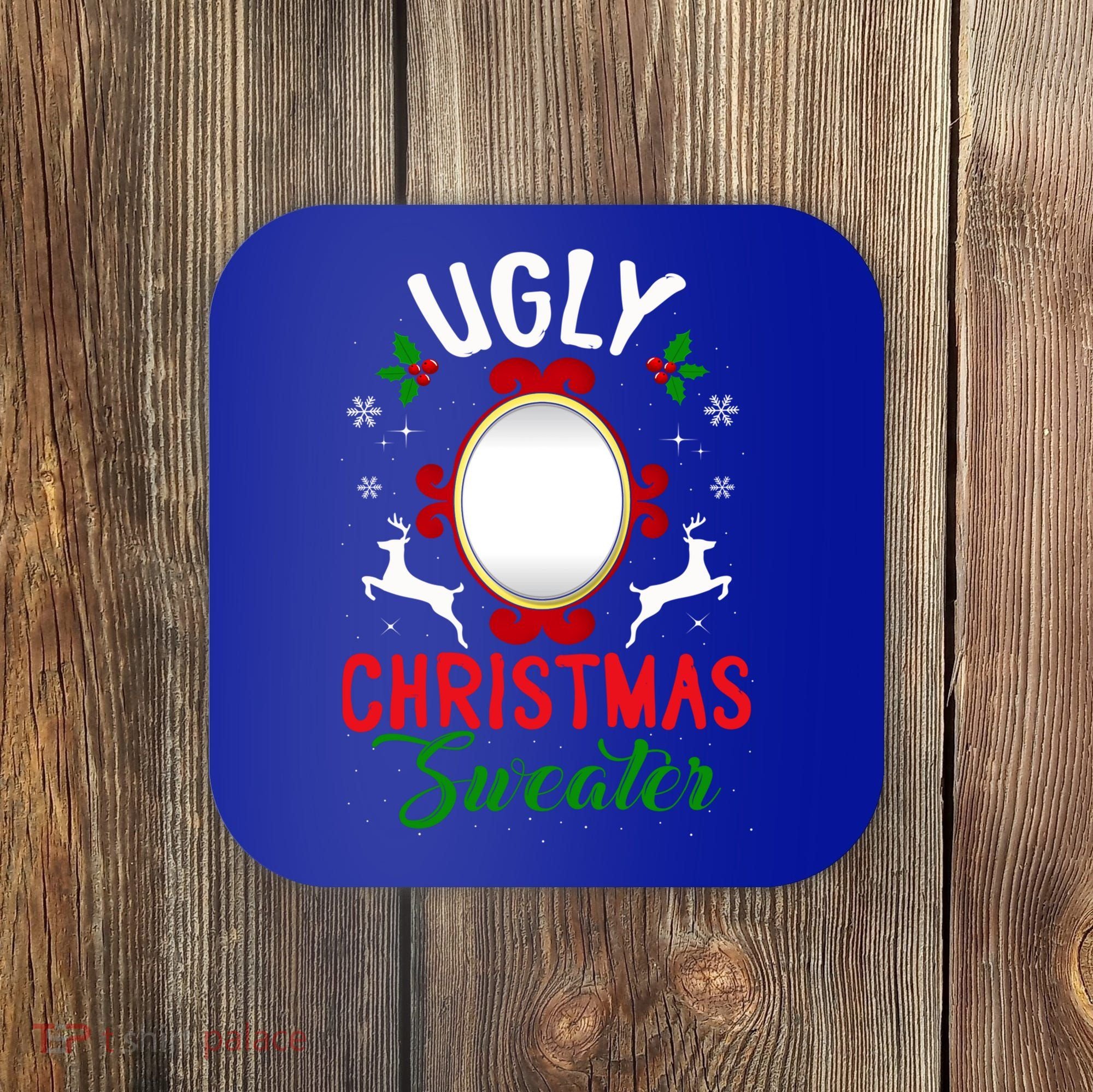Funny Ugly Christmas Sweater With Mirror Gift Coaster