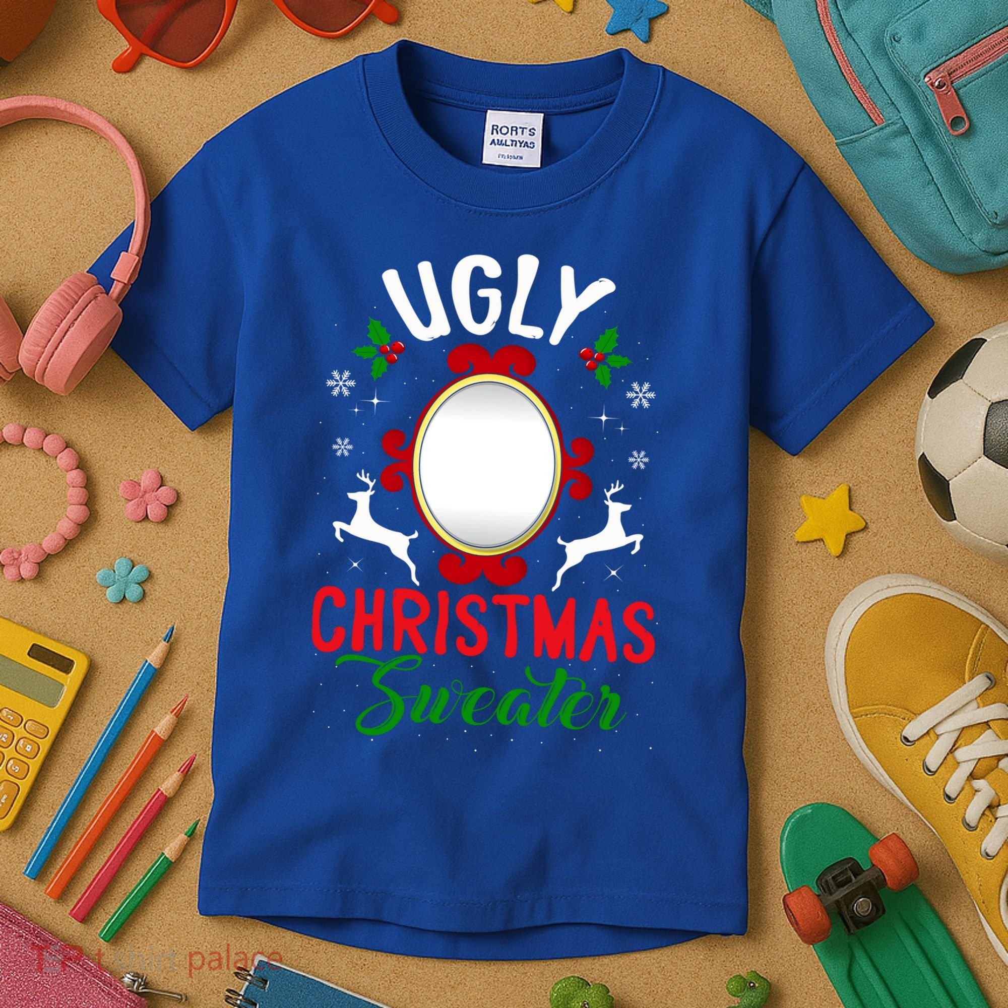 Funny Ugly Christmas Sweater With Mirror Gift Kids T-Shirt