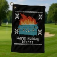 Funny Ugly Christmas Warm Holiday Wishes Dumpster Fire Gift Golf Towel thumb 1