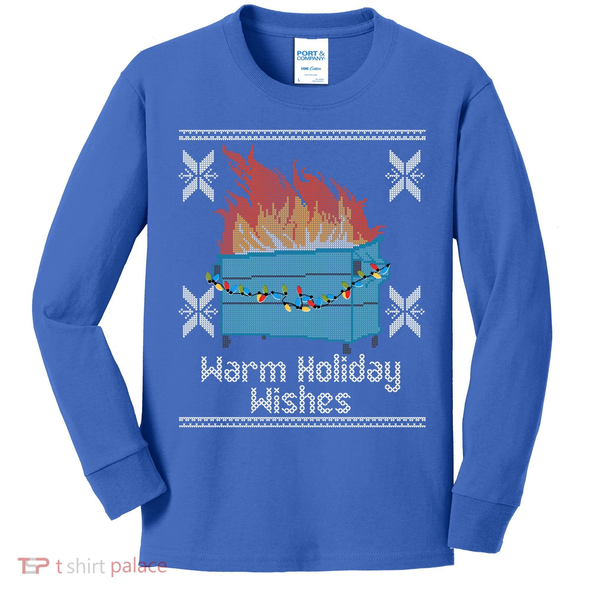 Funny Ugly Christmas Warm Holiday Wishes Dumpster Fire Gift Kids Long Sleeve Shirt