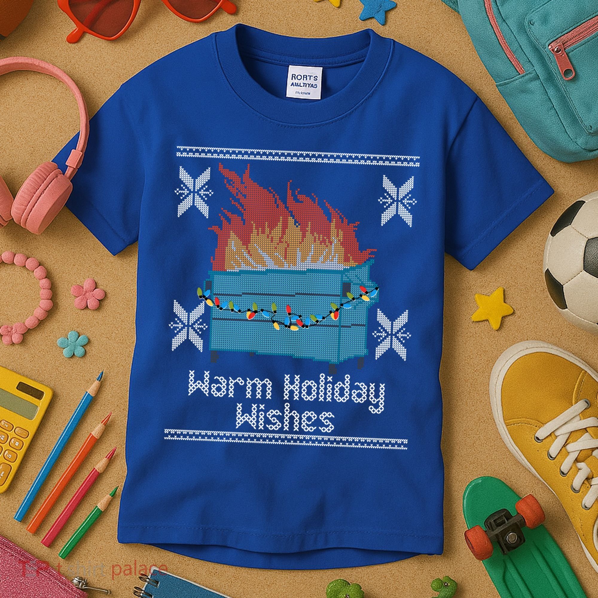 Funny Ugly Christmas Warm Holiday Wishes Dumpster Fire Gift Kids T-Shirt