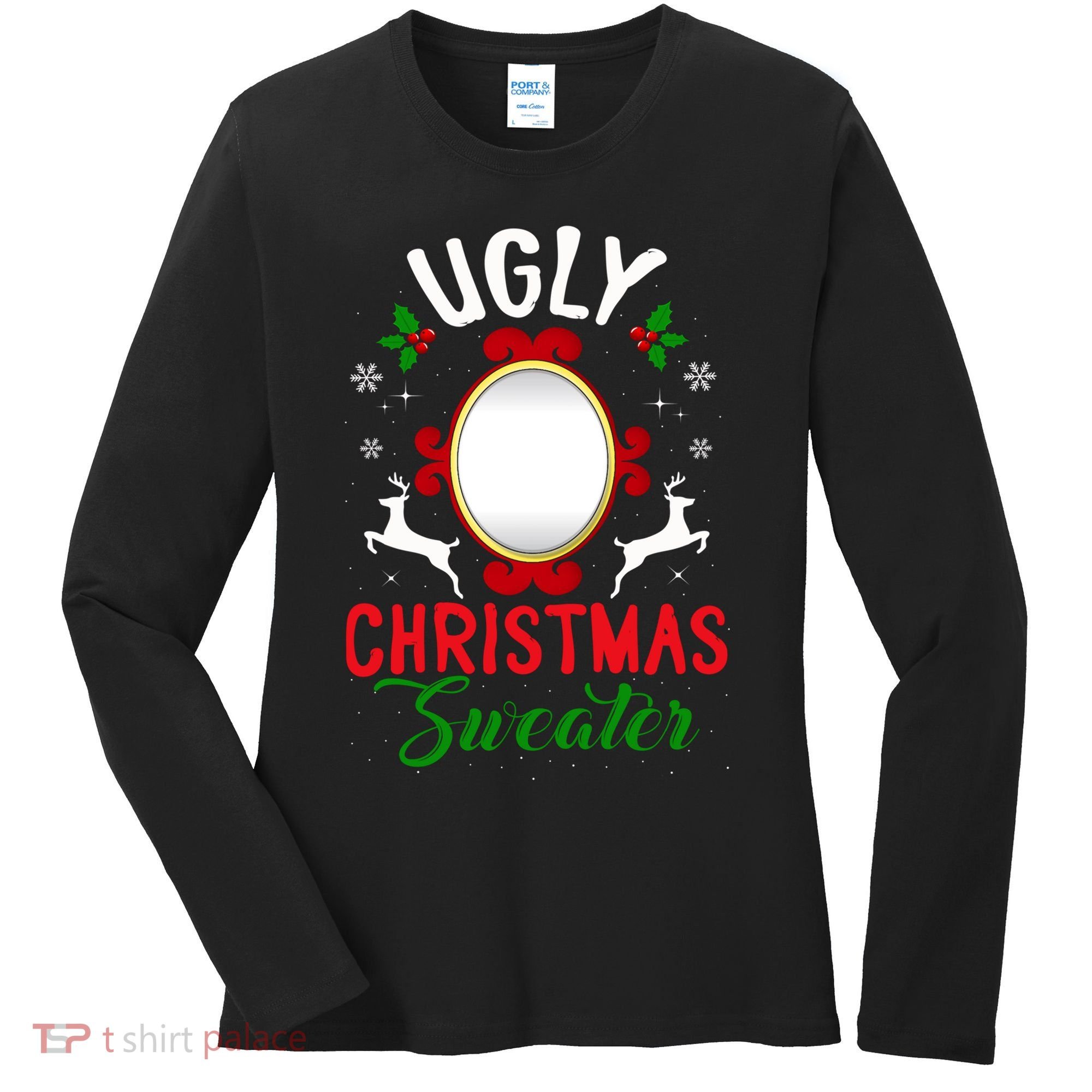 Funny Ugly Christmas Sweater With Mirror Women's Long Sleeve Shirt