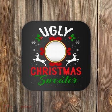 Funny Ugly Christmas Sweater With Mirror Coaster