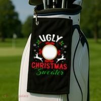 Funny Ugly Christmas Sweater With Mirror Golf Towel thumb 2