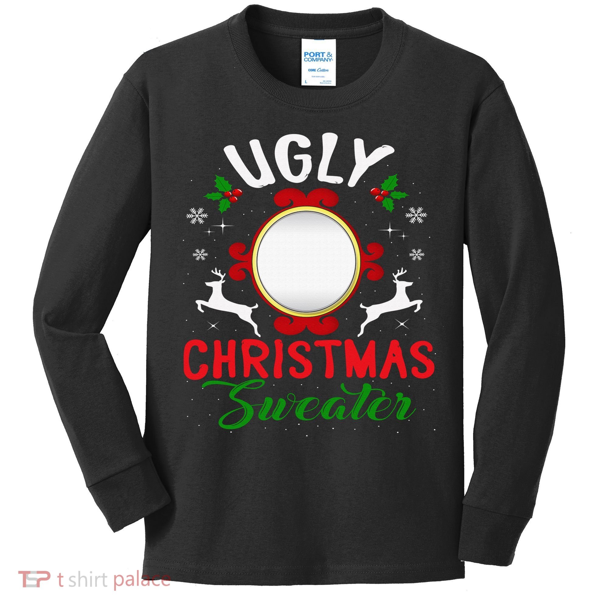 Funny Ugly Christmas Sweater With Mirror Kids Long Sleeve Shirt