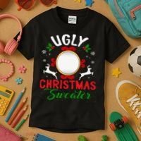 Funny Ugly Christmas Sweater With Mirror Kids T-Shirt thumb 3