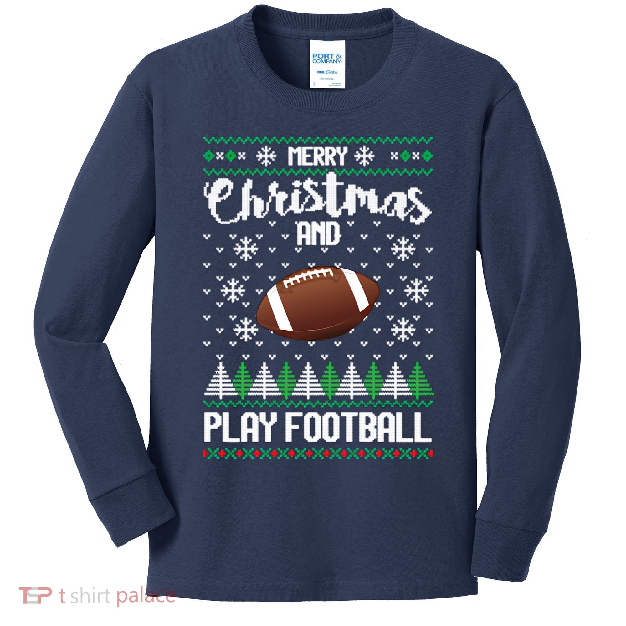 Football Ugly Christmas Kids Long Sleeve Shirt