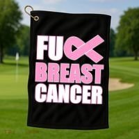 Fuck Breast Cancer Fight Logo Golf Towel thumb 1