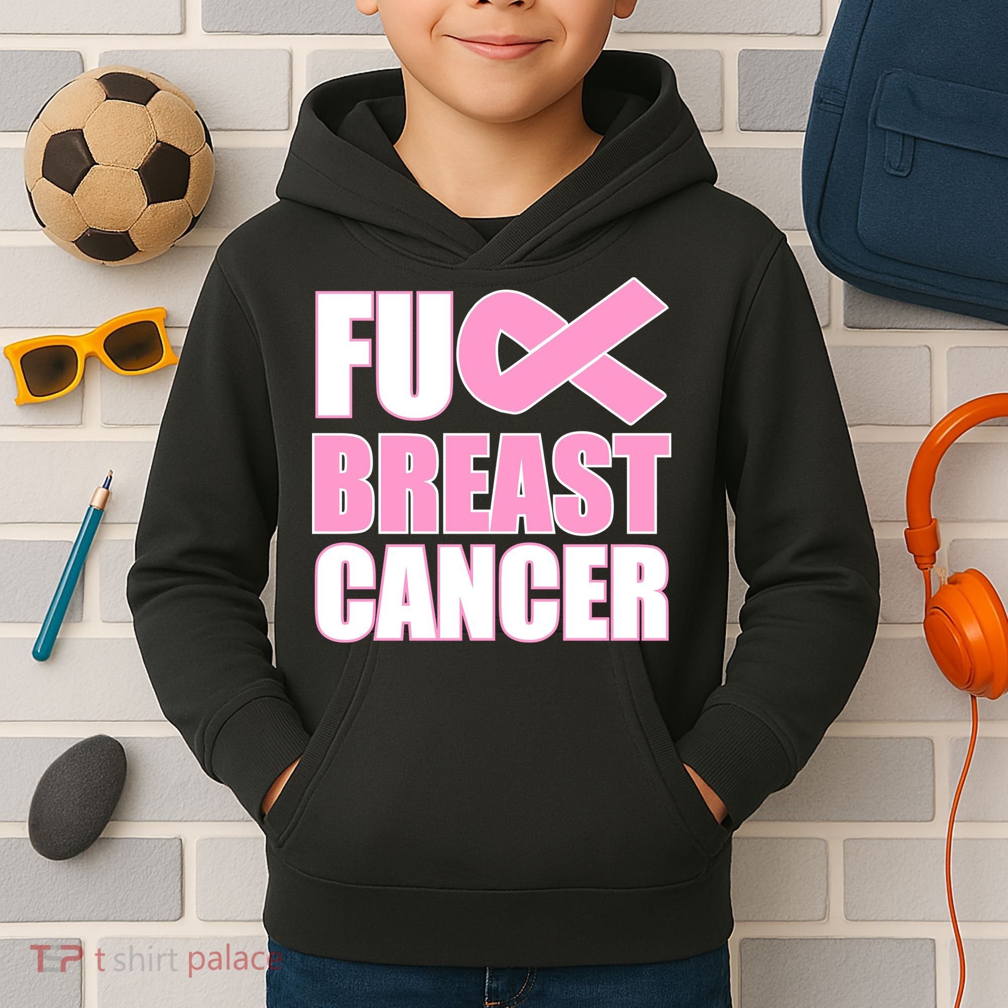 Fuck Breast Cancer Fight Logo Kids Hoodie