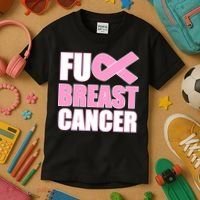 Fuck Breast Cancer Fight Logo Kids T-Shirt thumb 3