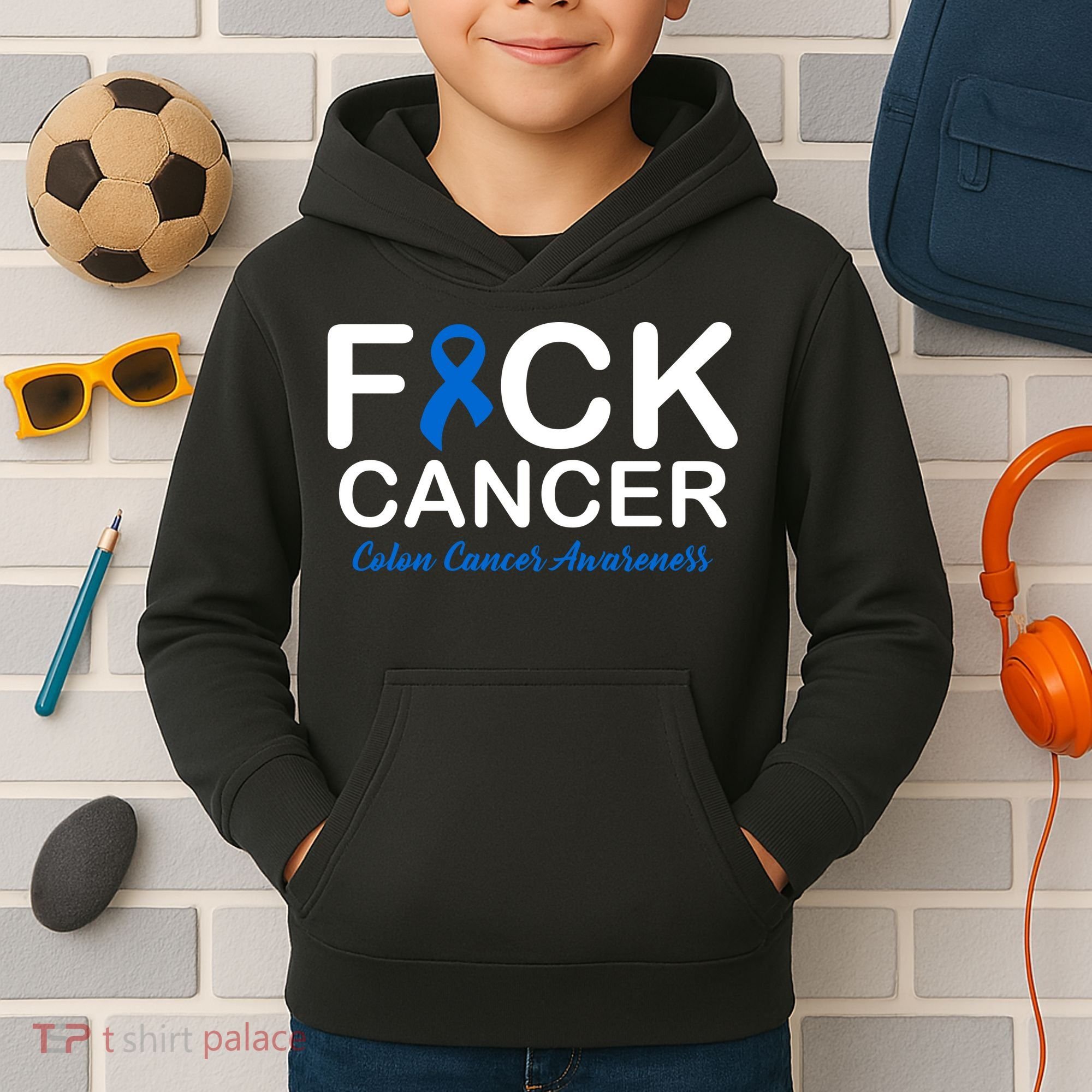 Fuck Cancer Colon Cancer Awareness Kids Hoodie