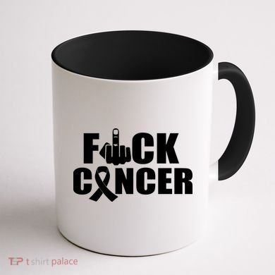 Fuck Cancer Ribbon Middle Finger Coffee Mug back