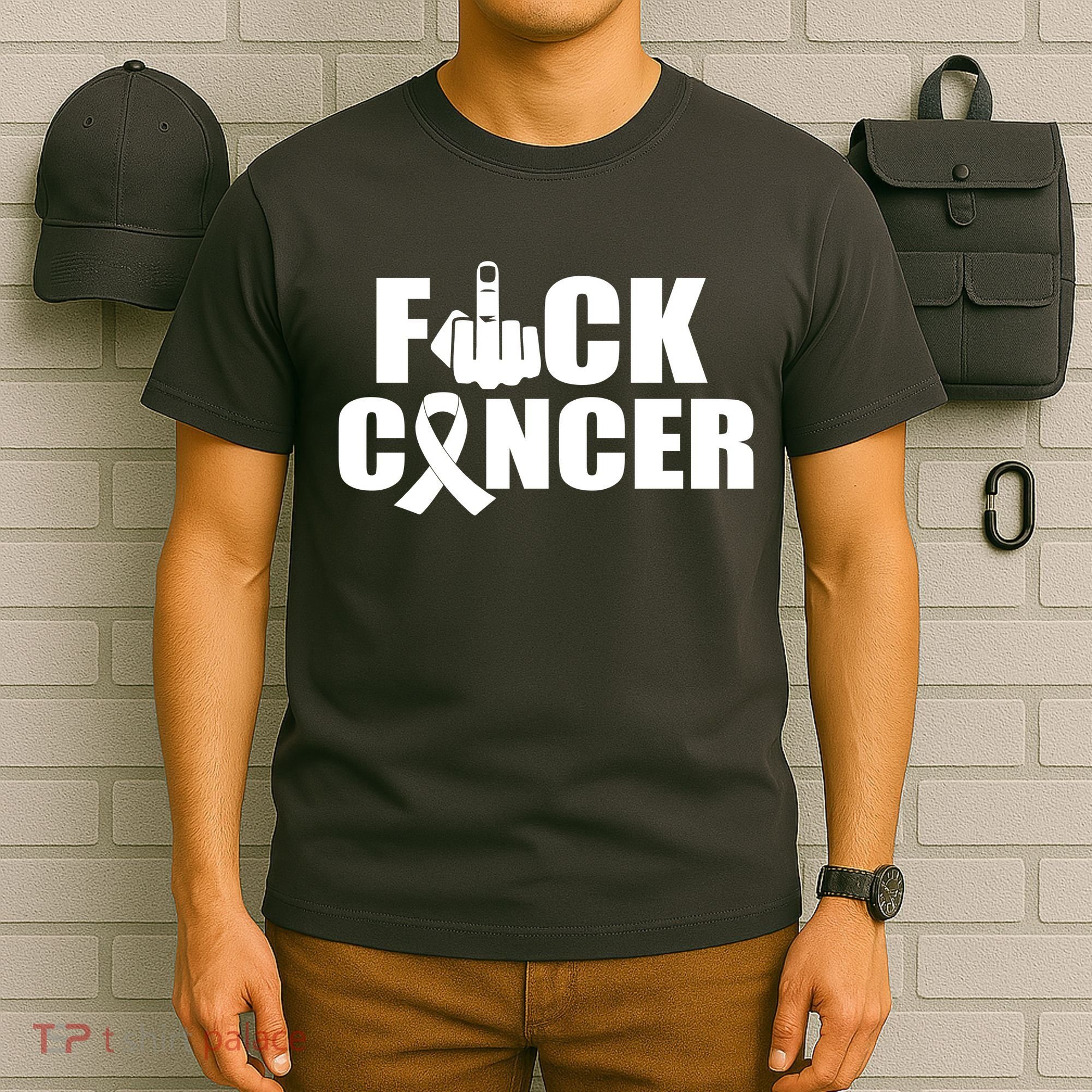 Fuck Cancer Ribbon Middle Finger T-Shirt