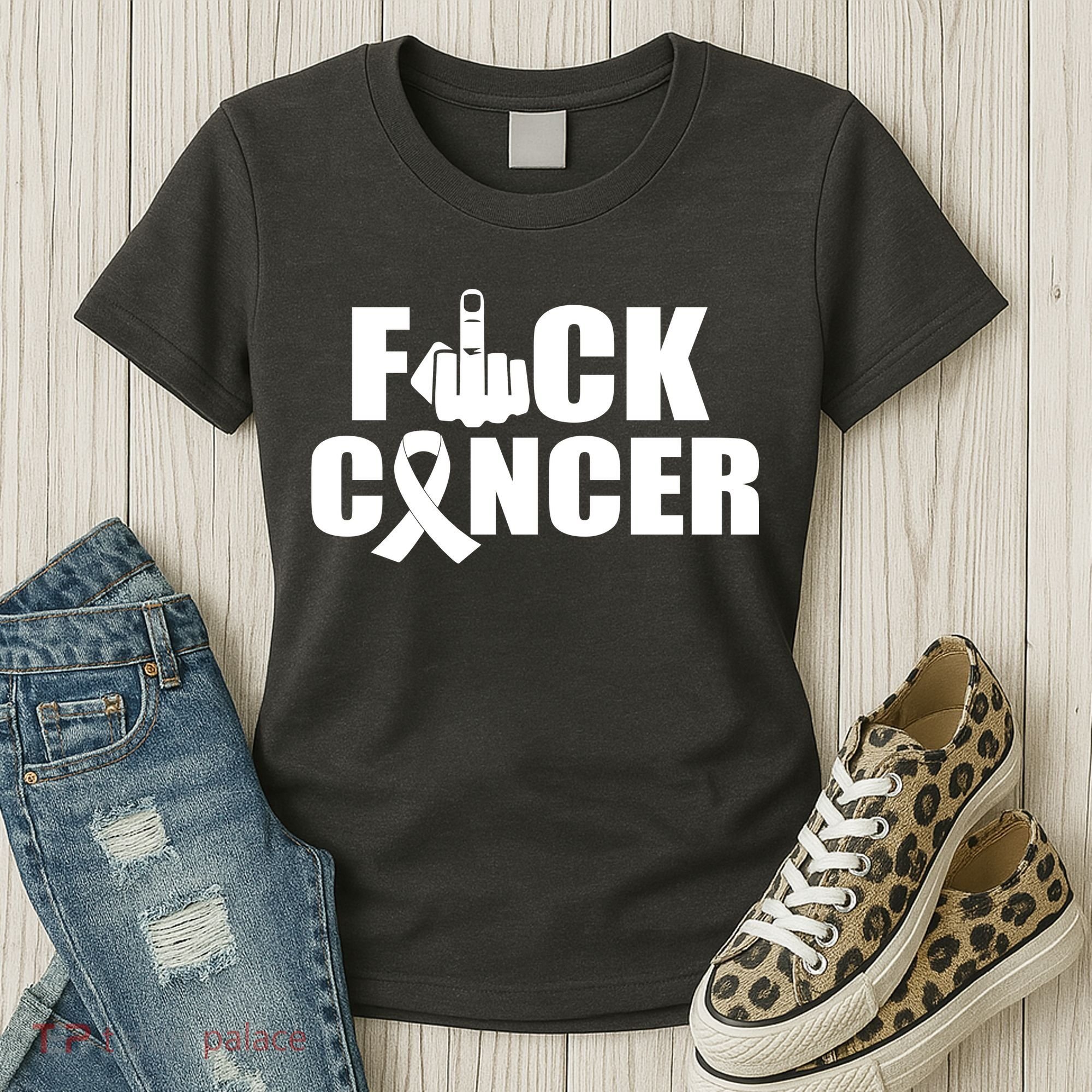 Fuck Cancer Ribbon Middle Finger Women's T-Shirt