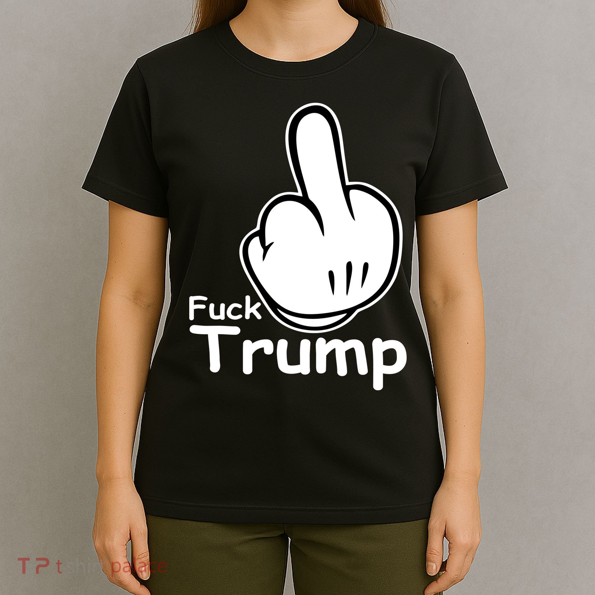 Fuck Trump Cartoon Middle Finger Resist Anti Trump T-Shirt