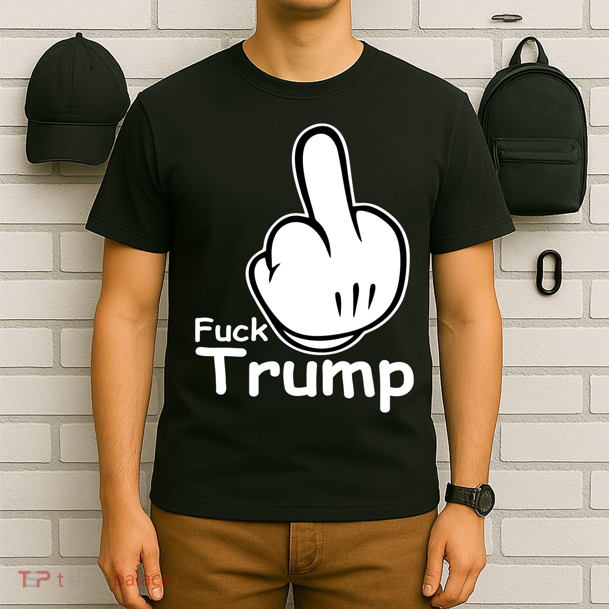 Fuck Trump Cartoon Middle Finger Resist Anti Trump T-Shirt