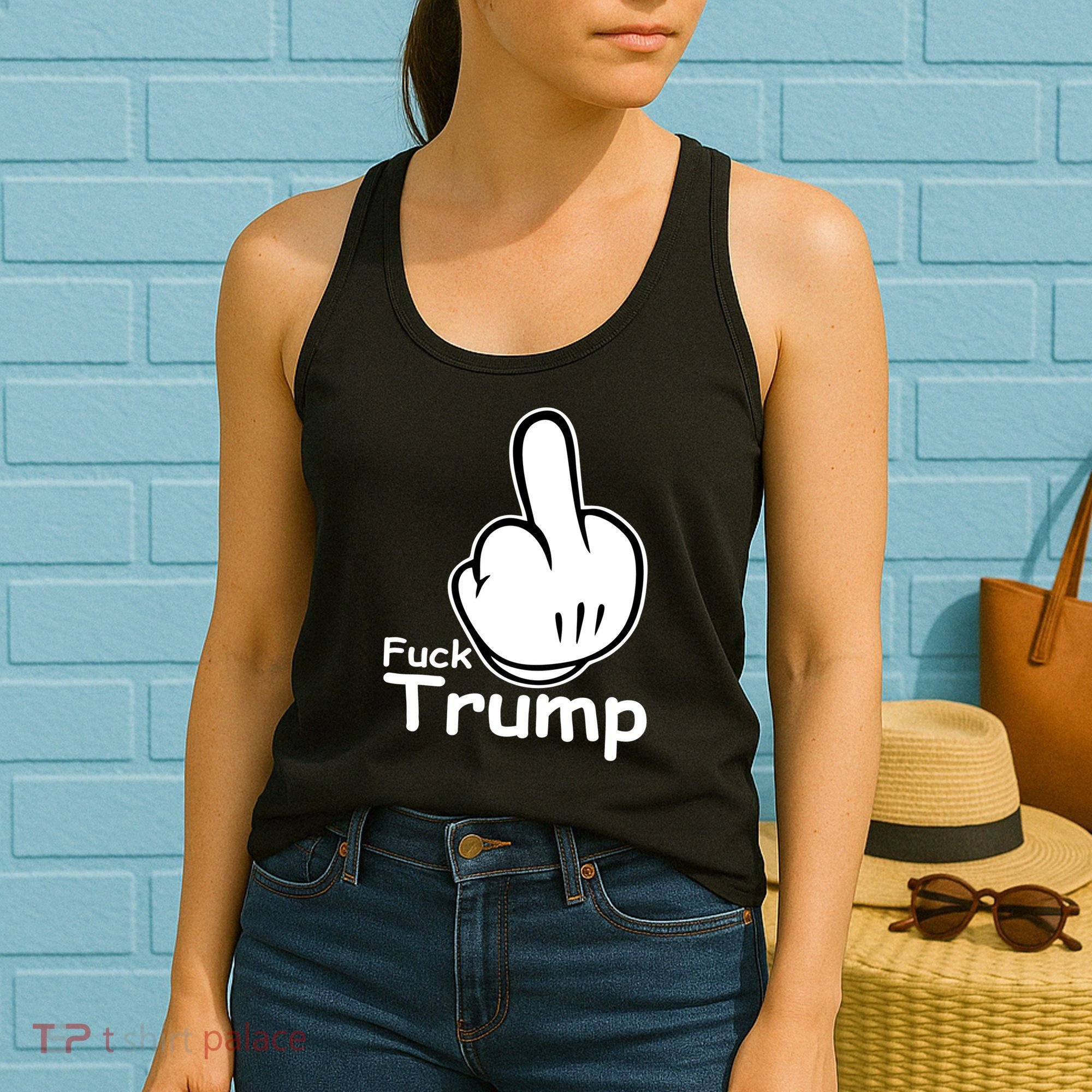 Fuck Trump Cartoon Middle Finger Resist Anti Trump Women's Tank Top