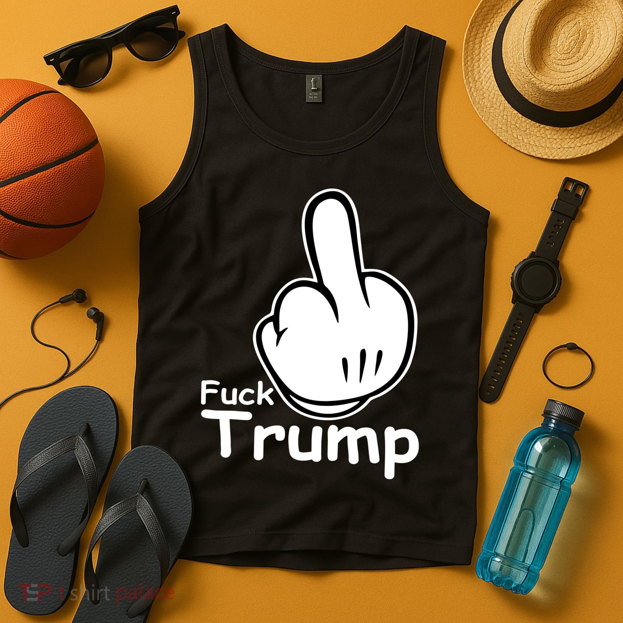 Fuck Trump Cartoon Middle Finger Resist Anti Trump Tank Top