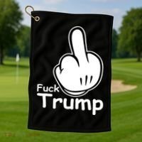 Fuck Trump Cartoon Middle Finger Resist Anti Trump Golf Towel thumb 1