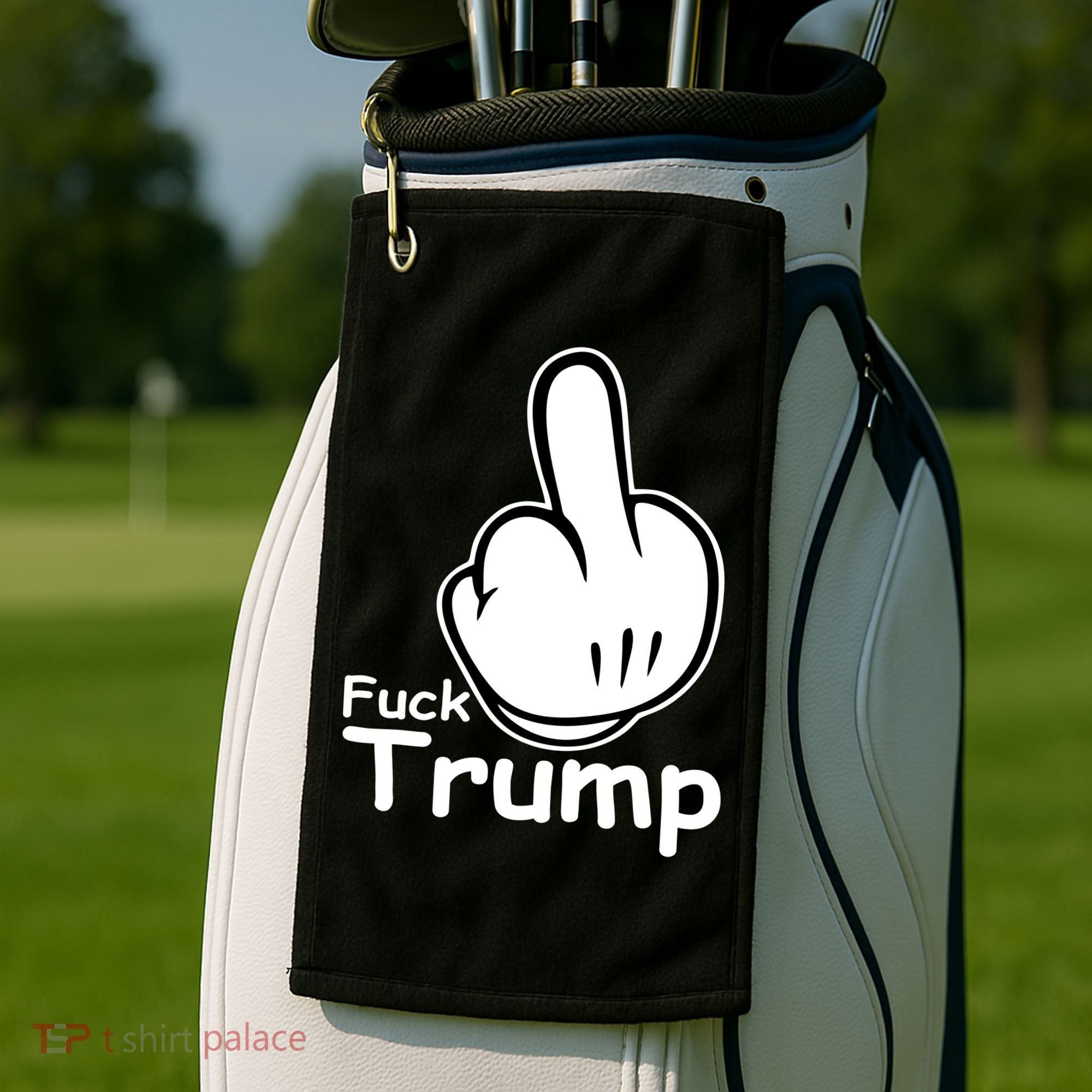 Fuck Trump Cartoon Middle Finger Resist Anti Trump Golf Towel
