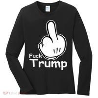 Fuck Trump Cartoon Middle Finger Resist Anti Trump Women's Long Sleeve Shirt thumb 0
