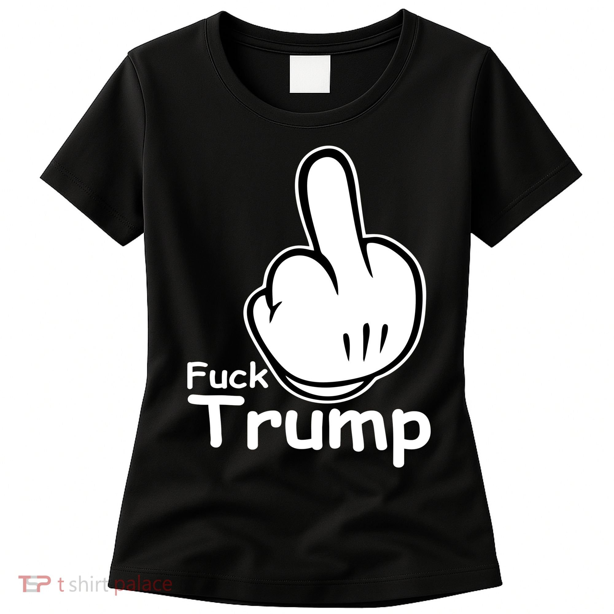 Fuck Trump Cartoon Middle Finger Resist Anti Trump Women's T-Shirt