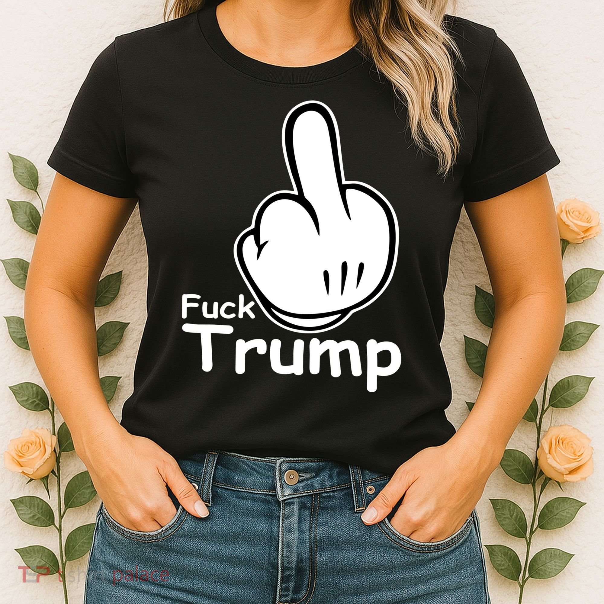 Fuck Trump Cartoon Middle Finger Resist Anti Trump Women's T-Shirt