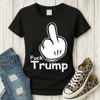 Fuck Trump Cartoon Middle Finger Resist Anti Trump Women's T-Shirt thumb 3