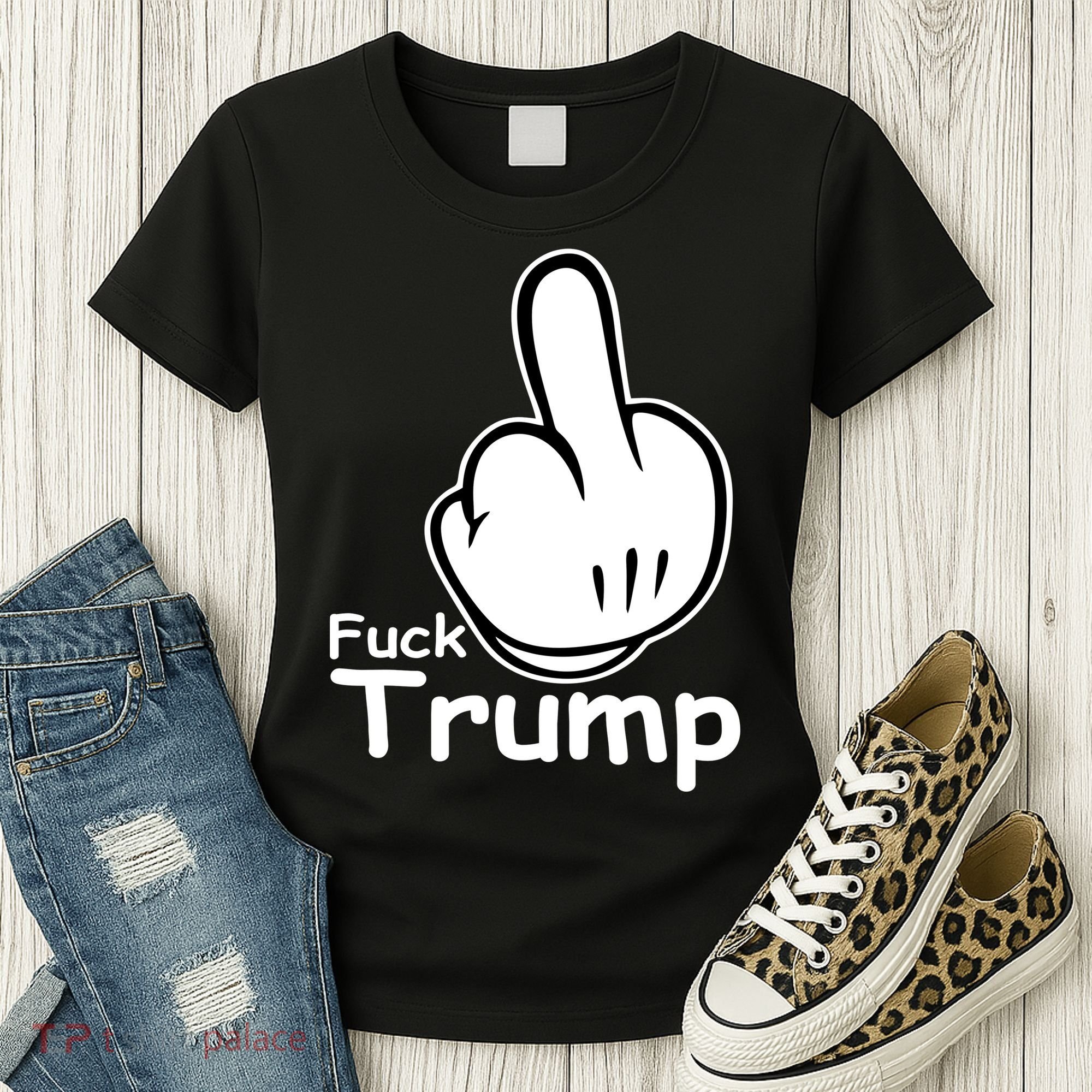 Fuck Trump Cartoon Middle Finger Resist Anti Trump Women's T-Shirt